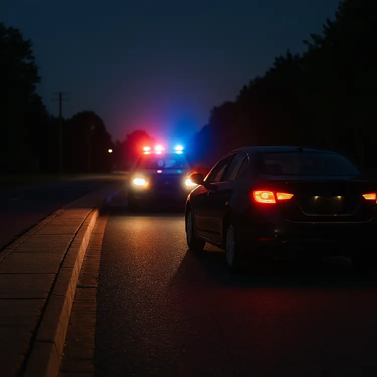 Traffic Stop for Illegal Turn in Randolph County A car stopped near a concrete median after making an illegal left turn.