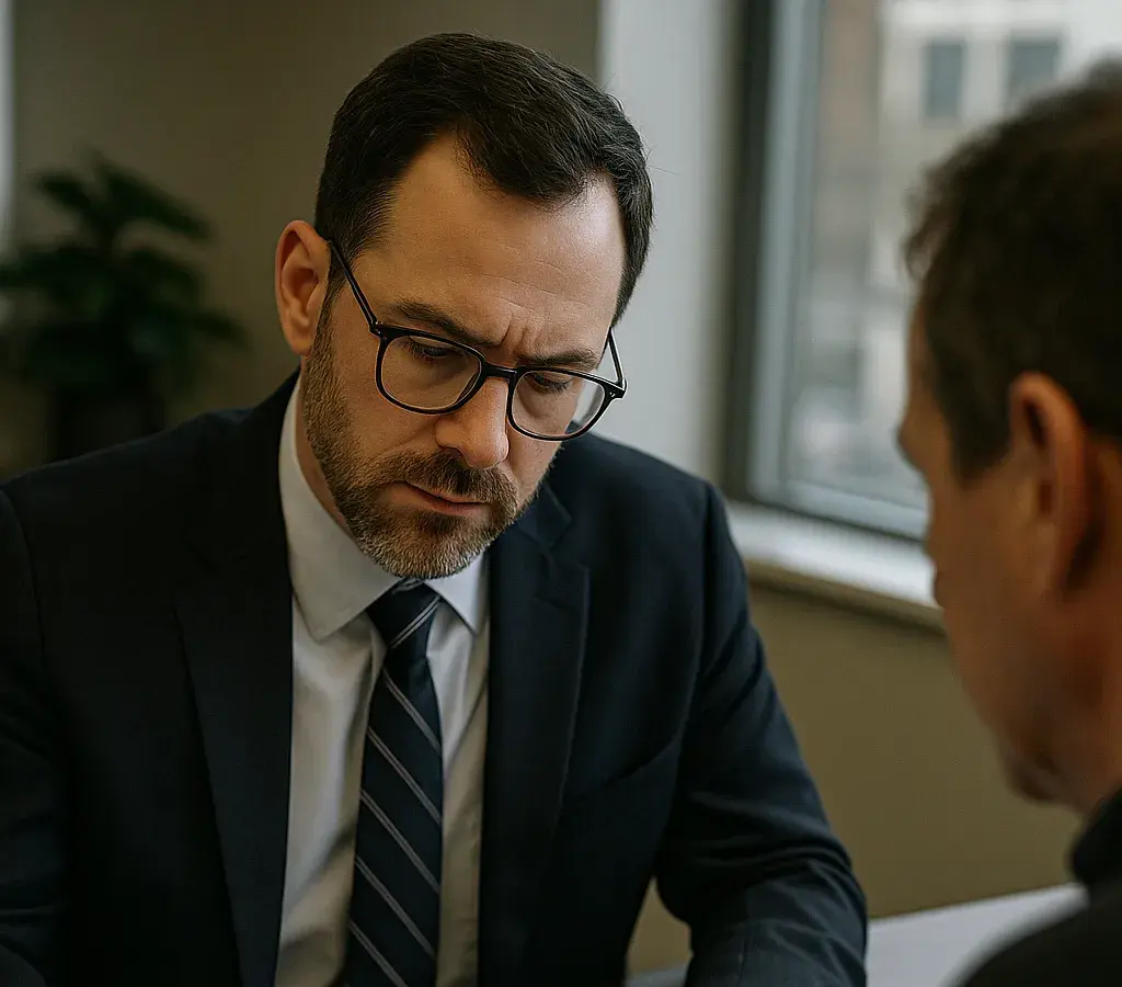Attorney discussing illegal search defenses with client.