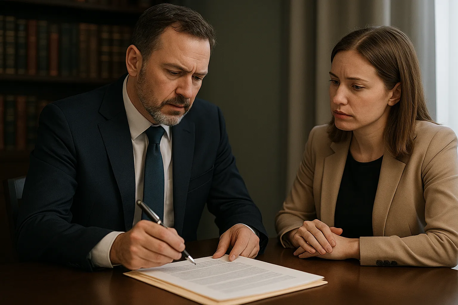 Defense Attorney Reviewing Legal Documents Attorney reviewing legal documents with a client