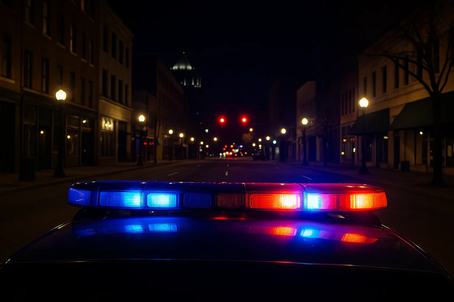 Police Lights on Downtown Greensboro Street Police lights during a concealed carry stop in Greensboro, NC