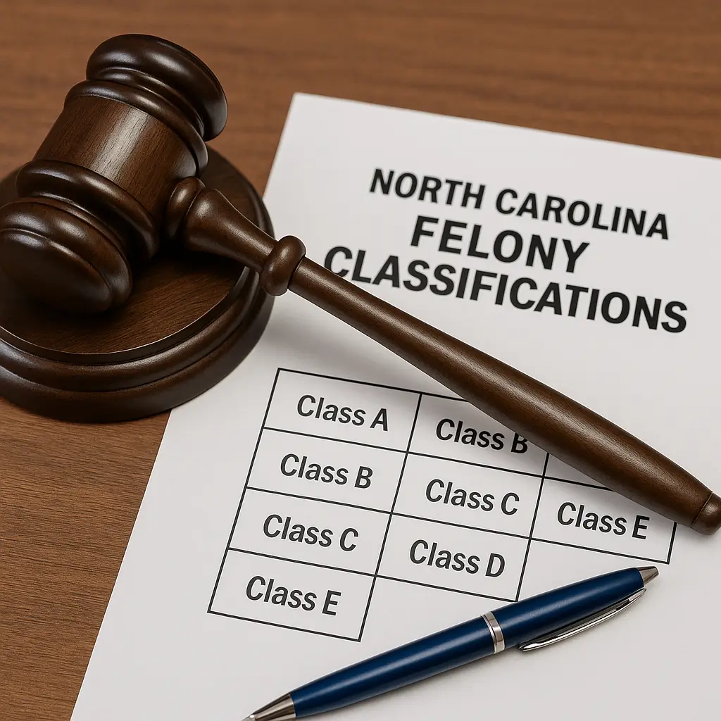 Felony Levels for PWISD in North Carolina North Carolina felony classification chart with judge’s gavel.